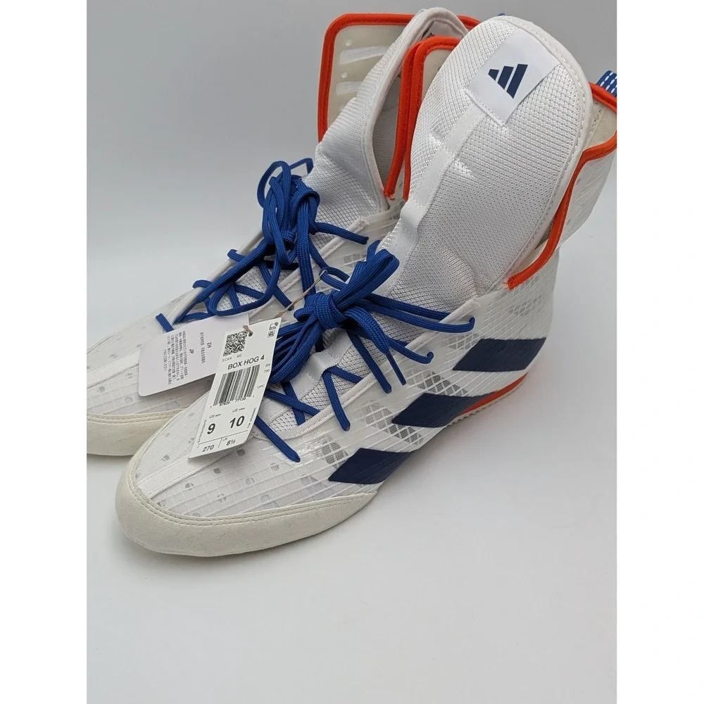Adidas Boxing Shoes Mens 9 White Blue Box Hog 4 JP9847 Mid‎ Cut Boots Trainers